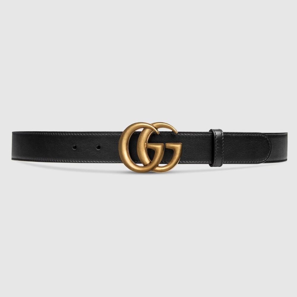 GUCCI GG MARMONT SLIM BELT UNISEX  BLACK SMOOTH LEATHER SIZE 80 WIT GUCCI BOX